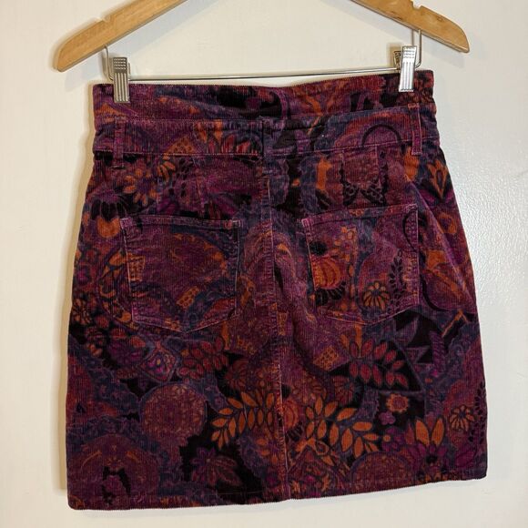 Pilcro Women’s 8 Corduroy High-Waisted Mini Skirt – Paisley Print, Button Front - Picture 4 of 8